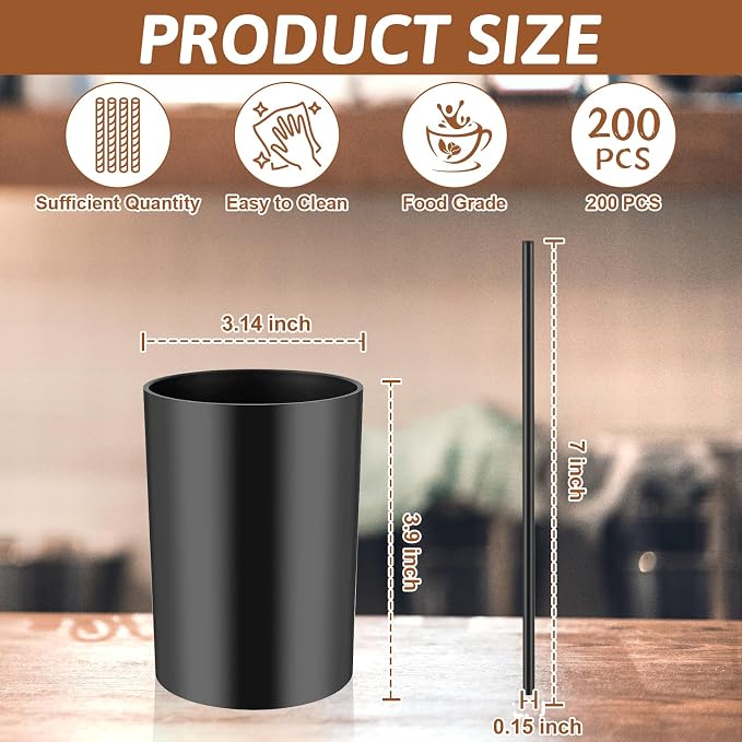 200 Pcs Black Coffee Stirrer Sticks and Holder Set 7 Inch Plastic Coffee Stir - Image 2
