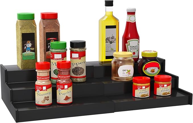 Lenwi Spice Rack Organizer for Cabinet, 3 Tier Expandable Bamboo Spice Storage by Lenwi