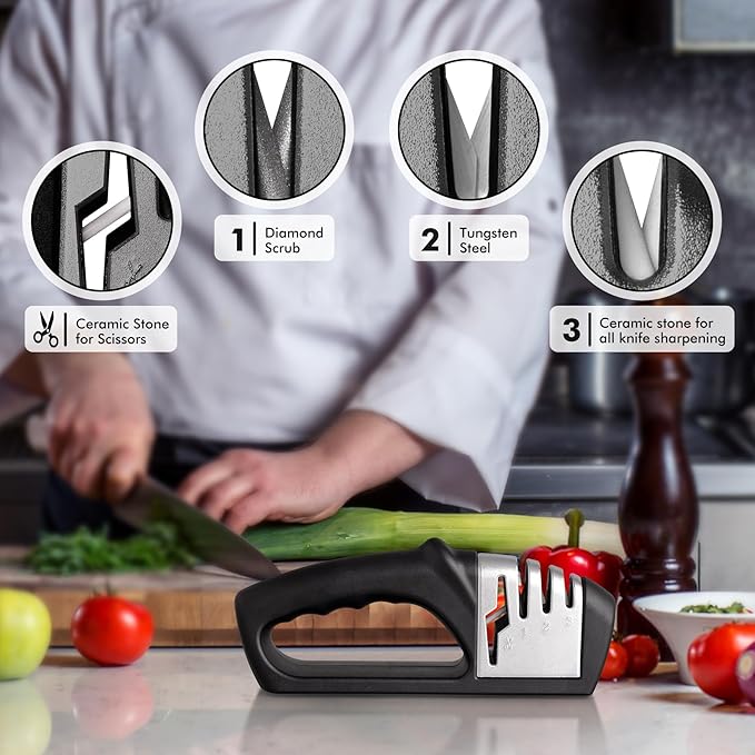 HOTEC 4in1 Knife Sharpener, 3 Stage Manual Sharpener - Image 3
