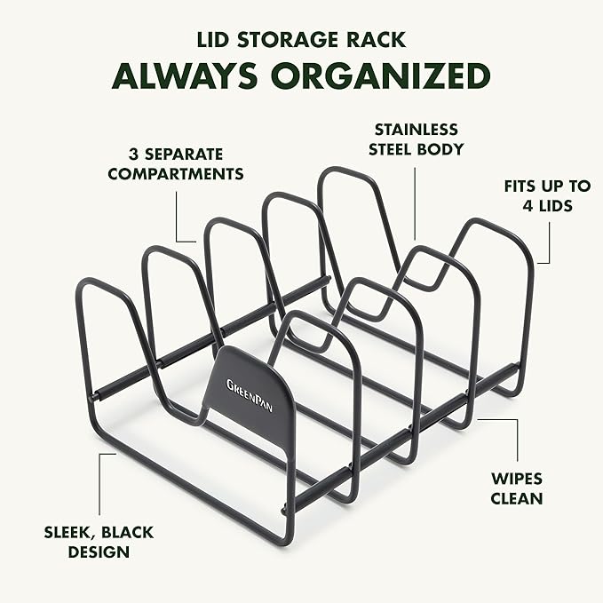 GreenPan Stainless Steel Wire Pots and Pans Lid Storage Rack, Holds 4 Lid Covers - Image 4