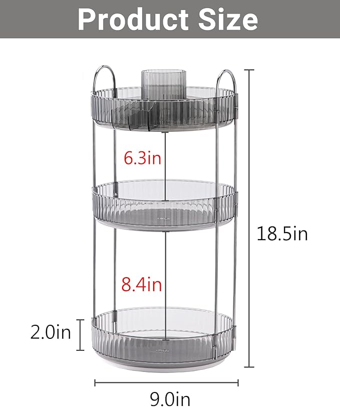 Asayuee 360 Rotating Makeup Organizer, 3 Tier Large Capacity Make Up Organizers - Image 4