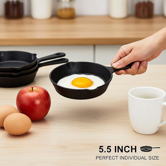 Hiceeden 4 Pack Small Cast Iron Skillet, 5-1/2 Inch Frying Pans - Image 5