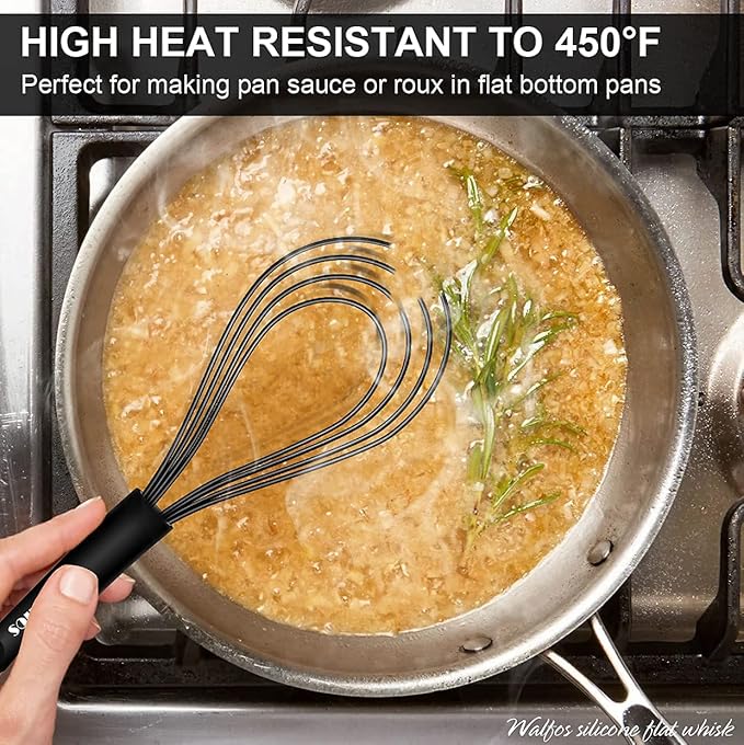 Walfos Silicone Flat Whisk, 11inch Flat Whisk Non Scratch Coated Flat Whisks - Image 5