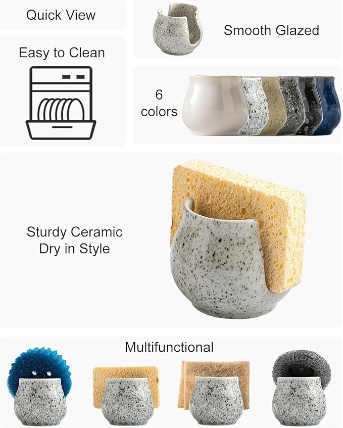 Zoeeker Sponge Holder for Kitchen Sink, Ceramic Dish Sponge Dish Rack Scrubby - Image 2