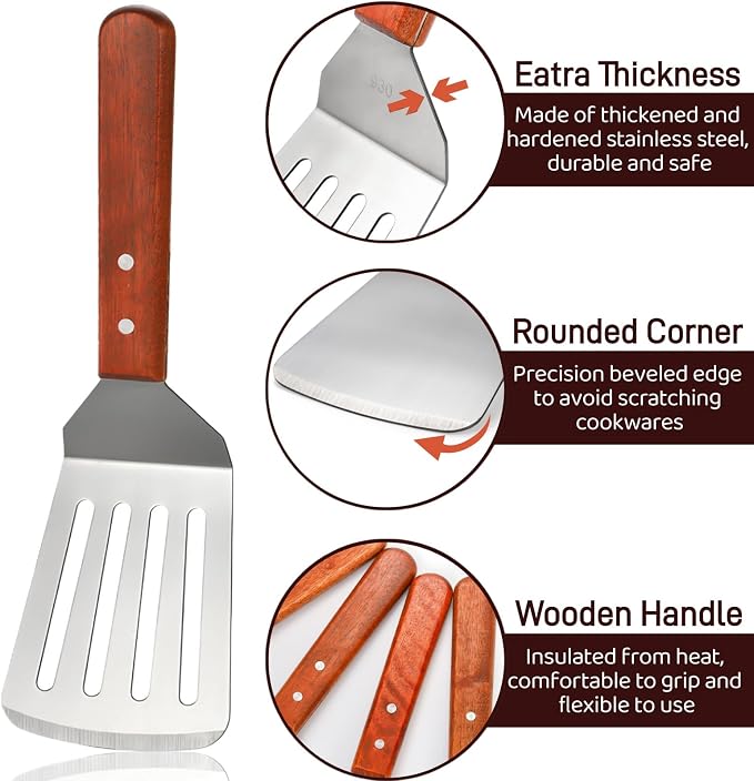 Pumtus 4 Pack Stainless Steel Spatula Set, 2 Sizes Metal Spatulas - Image 3