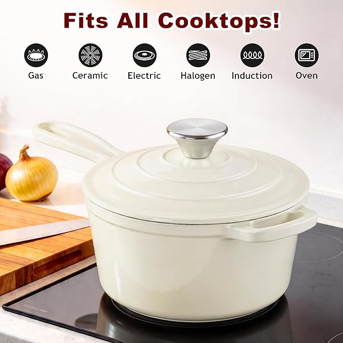 2Qt Enameled Cast Iron Sauce Pan, Leonyo Dutch Oven Pot - Image 7