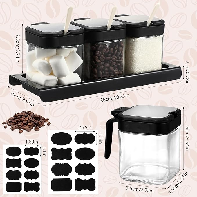 Suclain 3 Pcs Glass Coffee Containers Coffee Station Organizer Set, Airtight - Image 3