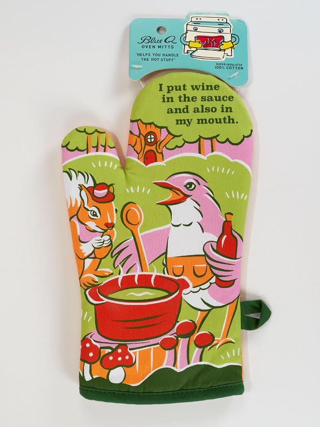 Blue Q I Put Wine in The Sauce Funny Oven Mitts - Image 3