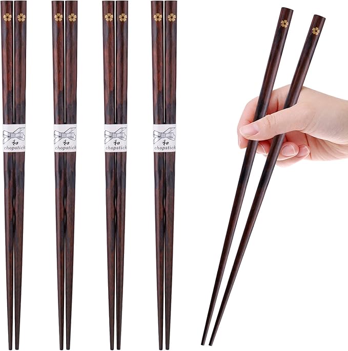 GLAMFIELDS Reusable Chopsticks Japanese Natural Wooden Classic Style 5 Pairs - Image 2