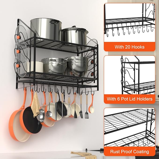 VyGrow 28 Inch Pot Rack Wall Mounted, 2 Tier Pots and Pans Organizer - Image 5