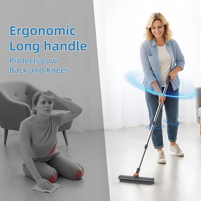 Scrub Brush with Long Handle, Floor Scrub Brush Squeegee Broom - Image 6