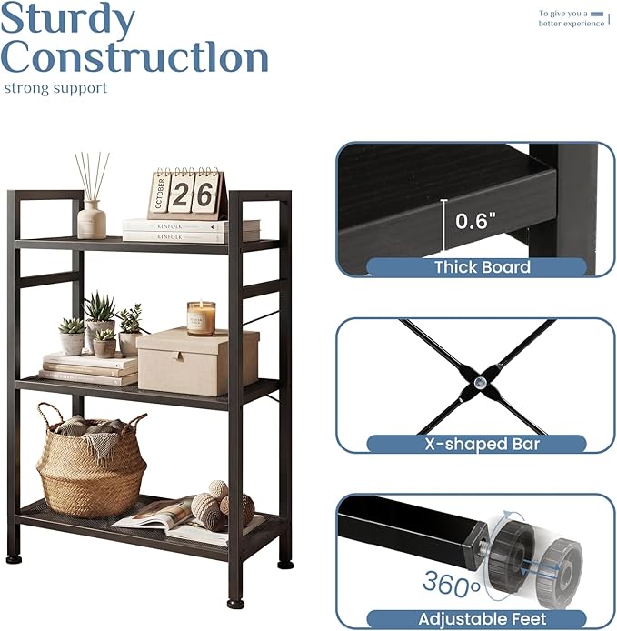 DUMOS 3 Tiers Bookshelf, Classical Book Shelf, Tall Display Shelves in Living - Image 5