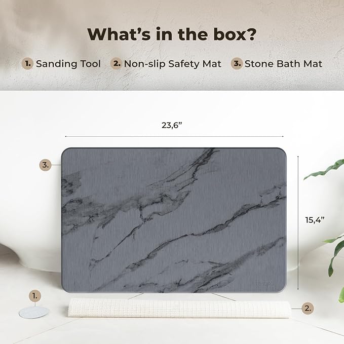 TOSORO - Stone Bath Mat Diatomaceous Earth Shower Mat Non-Slip Super Absorbent - Image 6