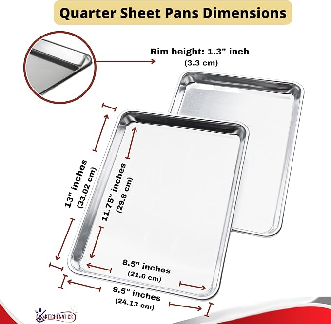 KITCHENATICS Quarter Sheet Baking Pans, 1060 Solid Aluminum Cookie Sheet Set - Image 2