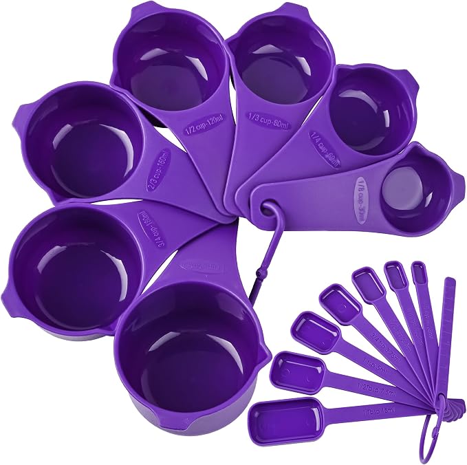 Plastic Measuring Cups and Spoons Set 15, 7 Dry&Liquid Measuring Cup Spoon Set - Image 2
