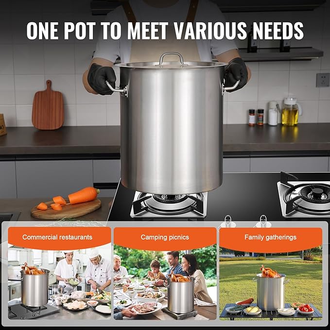 VEVOR 18/8 Stainless Steel Stockpot, 42QT Large Cooking Pots, Heavy Duty - Image 6