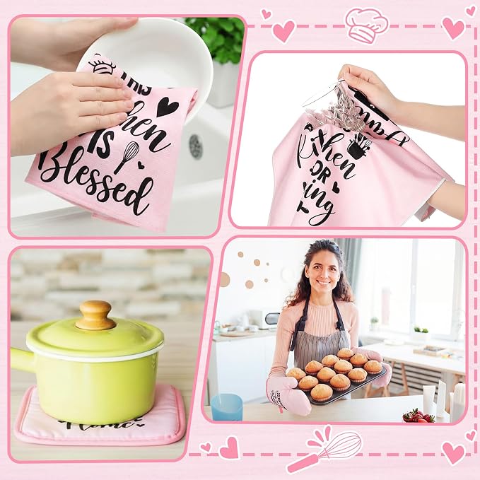 Leinuosen 8 Pcs Kitchen Towels and Oven Mitts Sets Pot Holders Dishcloths Set - Image 6