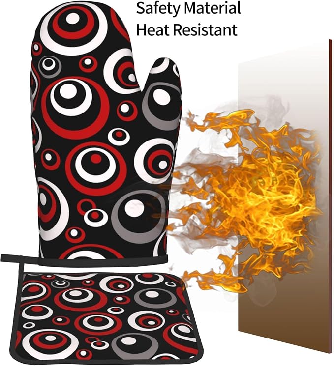 Retro Red Circles Oven Mitt and Pot Holder Set - Image 7
