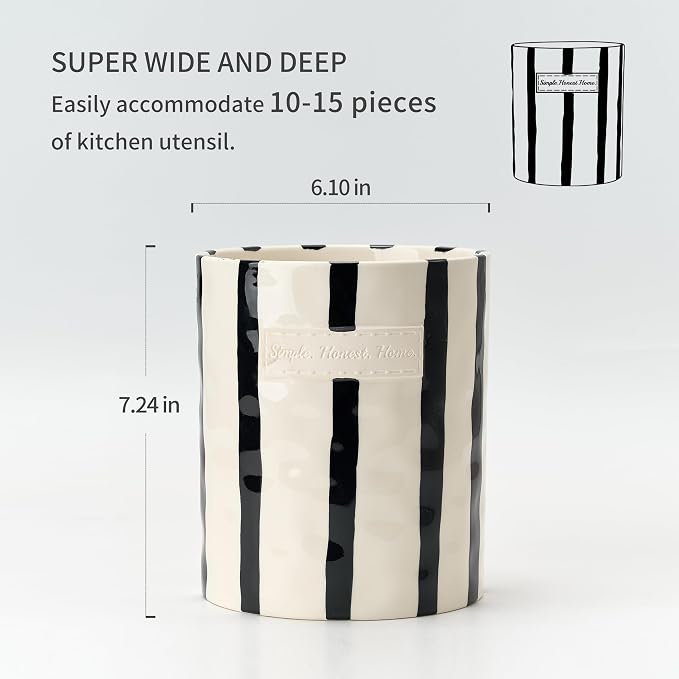 JIEMEI HOME Kitchen Utensil Holder, 7.2" Ceramic Stable Utensil Crock - Image 2