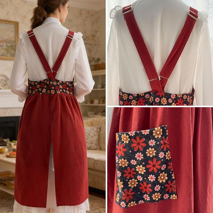 Uaussi Cotton Linen Apron Cross Back Work Apron - Image 3