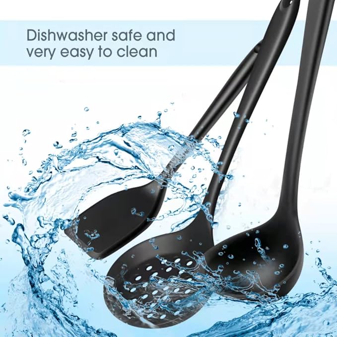 12" Silicone Ladle Spoon Set of 2, Long handle soup spoons Seamless & Nonstick - Image 5