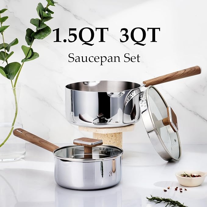 CAROTE1.5Qt & 3Qt Stainless Steel Saucepan Set, Triple Ply Stainless Steel Pot - Image 2
