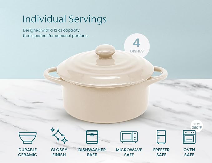 Kook Ceramic Mini Cocotte Set, Small Casserole Dishes - Image 7