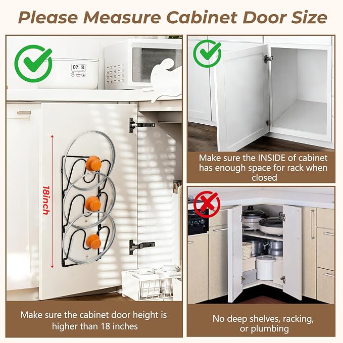 2 Pack Pot Lid Organizer Rack for Cabinet Door/Wall, 6-Tier Pot Lid Holders - Image 3