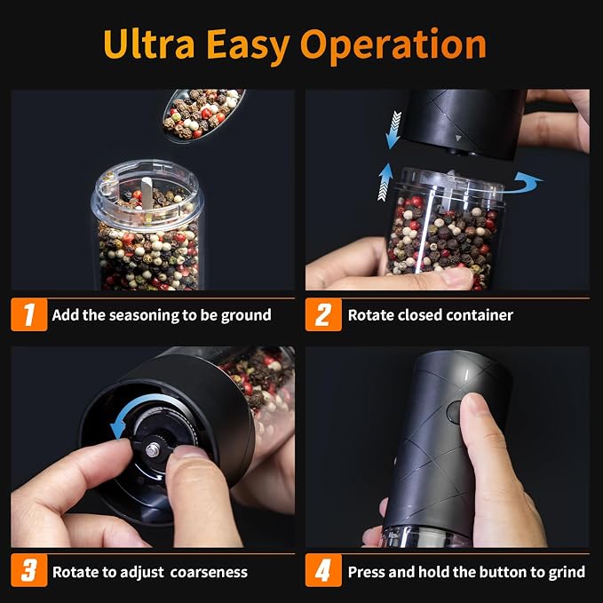 2Pack Electric Salt and Pepper Grinder Set USB Rechargeable - Image 7