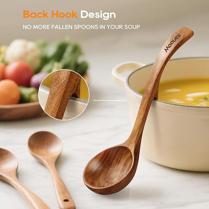 Wooden Ladle for Soup, 3 Size Teak Wood Ladle Spoon - Image 3
