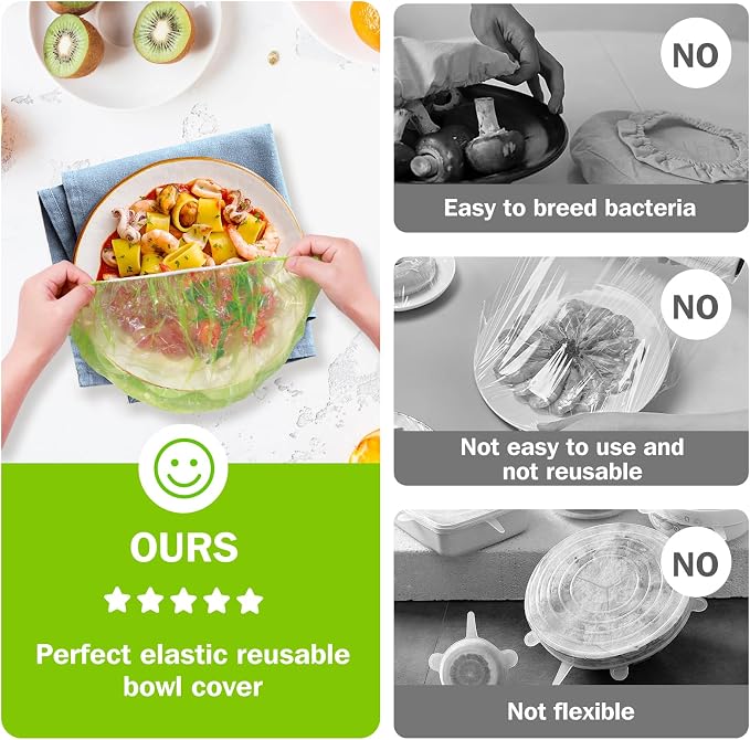 Mwellewm Plastic Bowl Covers Elastic Reusable Food Storage Stretch Saran Wrap - Image 3
