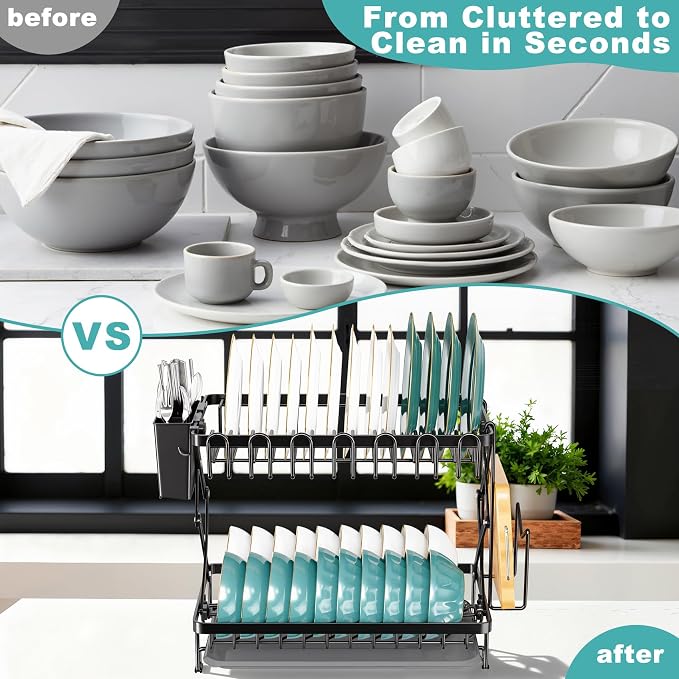 2-Tier Dish Racks for Kitchen Counter, Stainless Steel Kitchen Dish Drying Rack - Image 7