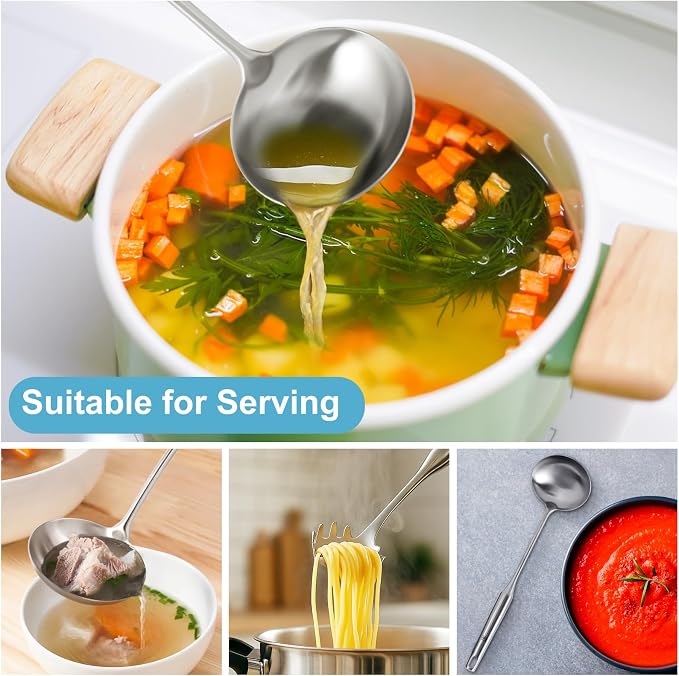 Soup Ladle - 18/10 Stainless Steel Ladle Spoon，13.8" Large Durable Metal Ladel - Image 7