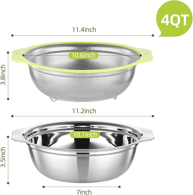 Colander Stainless Steel Microporous, 4QT Large Capacity Rice Strainer - Image 3