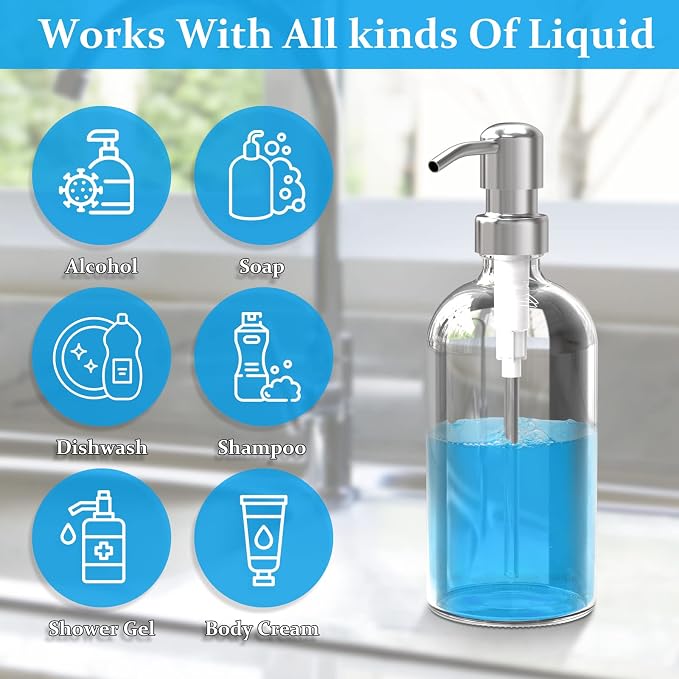 ARKTEK Refillable Soap Dispenser - 17 Oz Clear Glass Bottle - Image 7