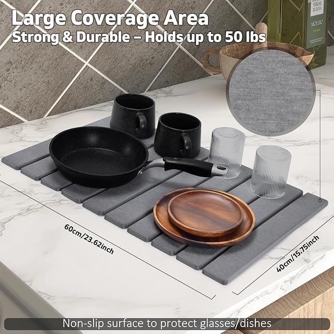 Large Stone Dish Drying Mats for Kitchen Counter, Fast Drying Collapsible Mat - Image 4