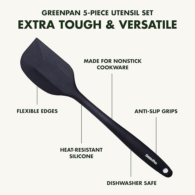 GreenPan 5 Piece Cooking Utensil Set, Flexible Nonstick Silicone, Stain-Free - Image 3