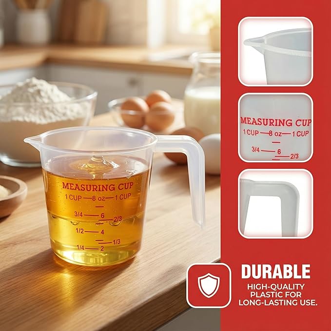 8 Pcs 1 Cup Capacity Plastic Measuring Cup, 8 Oz/250 ml Clear Graduated - Image 3