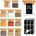 ComSaf 12Pcs Spice Jars with Labels, Glass Jar with Bamboo Lid, 4oz Airtight by ComSaf