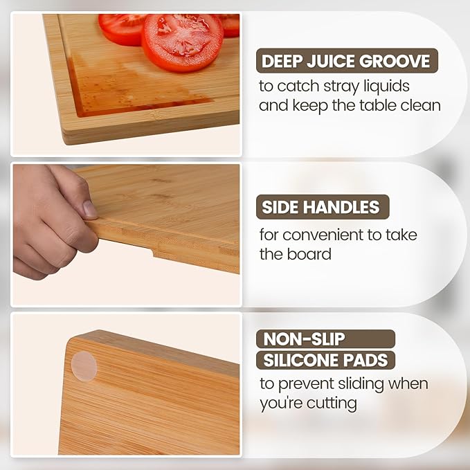 Kikcoin Bamboo Cutting Boards for Kitchen, 3XLarge Wood Cutting Board - Image 4
