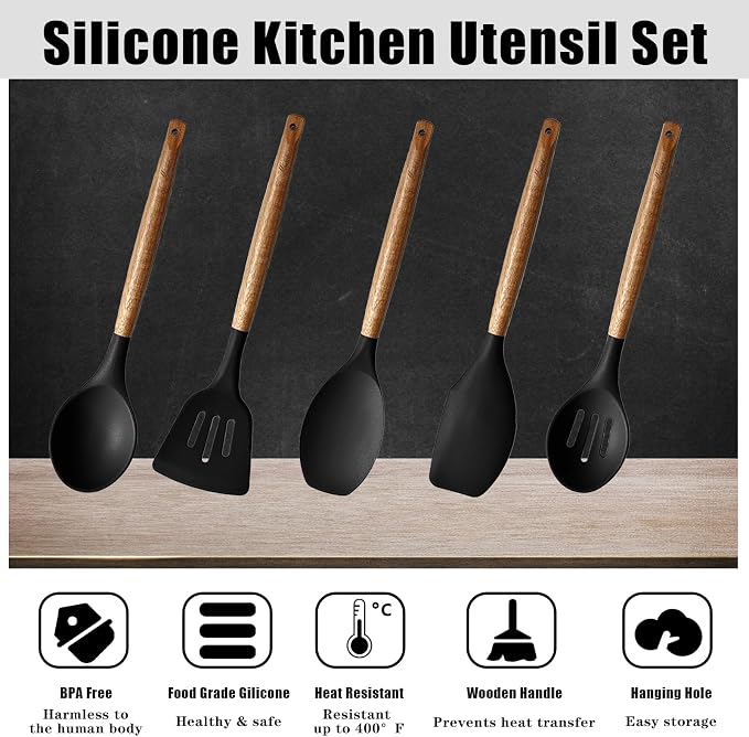 Kitchen Utensils Set, Silicone Cooking Utensils Set, Non-Stick Silicone Spatula - Image 2