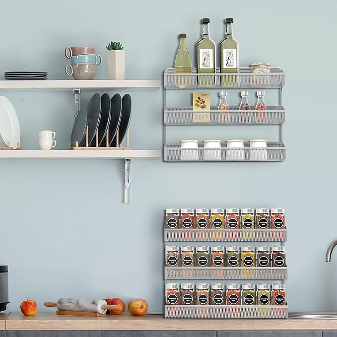 Auledio 2 Pack Spice Rack Organizer, 3 Tier Counter-top Stand or Wall Mounted - Image 4