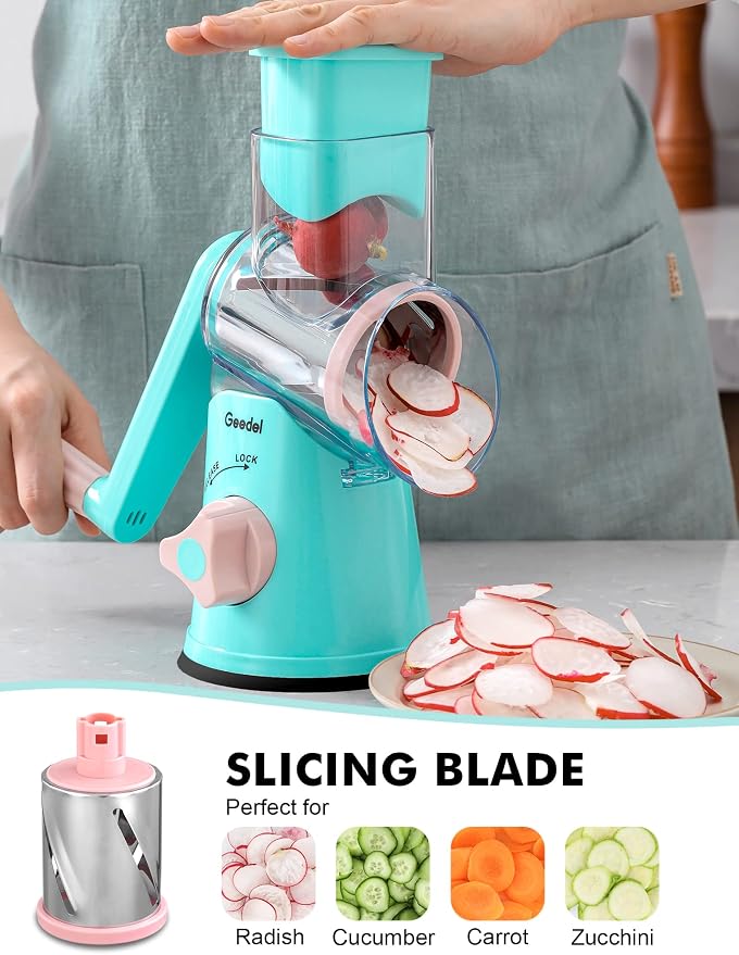 Geedel Rotary Cheese Grater, Kitchen Mandoline Vegetable Slicer - Image 3