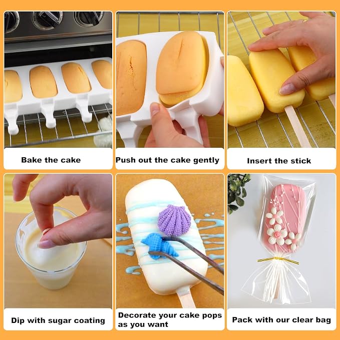 Juome Cake Pop Mold Kit, 2 Pack 8 Cavities Cakesicle Molds Silicone - Image 3