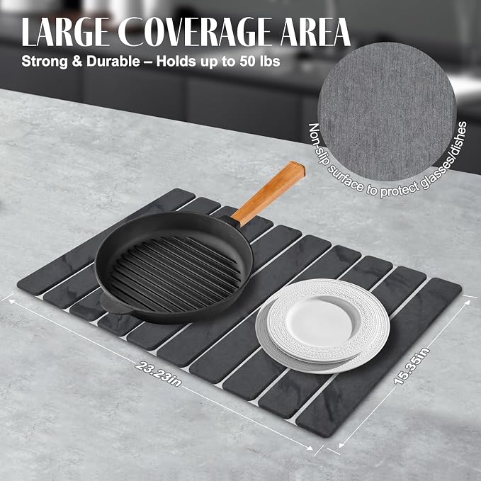 2 PCS Stone Dish Drying Mat for Kitchen Counter, Fast Drying Collapsible Dish - Image 4
