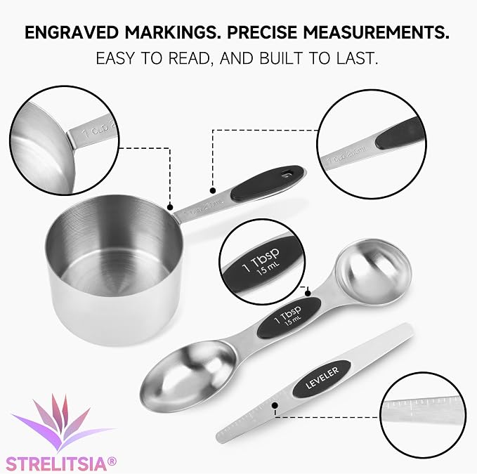 Magnetic Measuring Cups and Spoons Set, Strong N45 Magnets, 304 Stainless Steel - Image 5