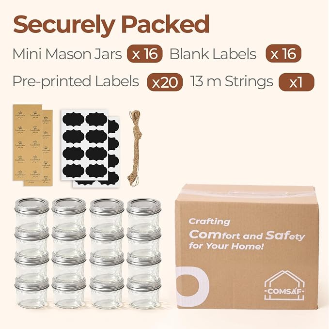 ComSaf Mini Mason Jars Bulk 4oz 16PCS, Regular Mouth Mason Jar - Image 8