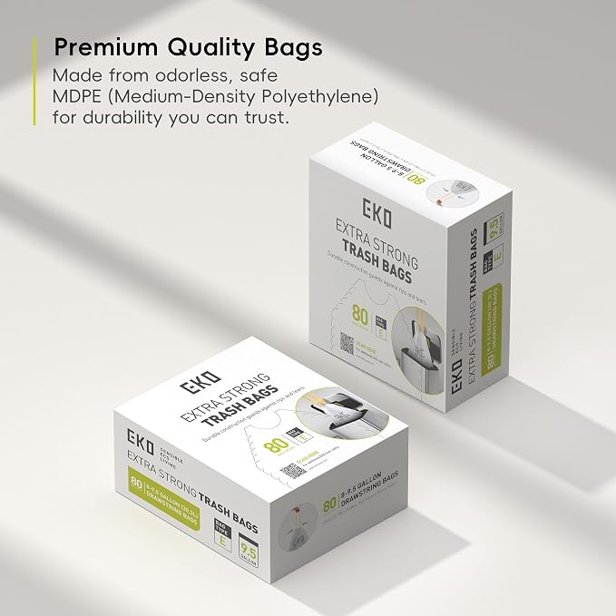 EKO Easy-Dispense Roll 80 Count Extra-Strong Drawstring Tall Kitchen Trash Bag - Image 7