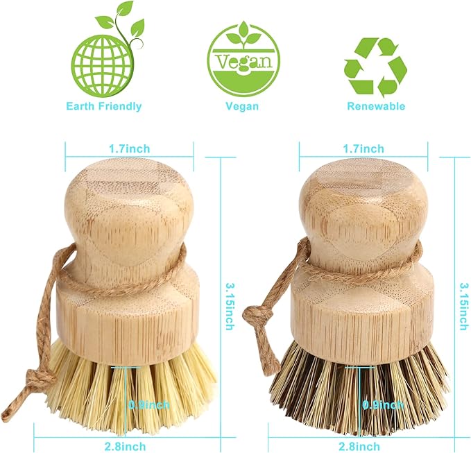 Bamboo Dish Brush Set, Dish Brushes, Durable Wood Dishes Scrub Brush, Natural - Image 2