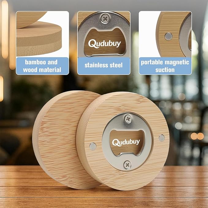 24 Pcs Magnetic Bottle Opener 2.5In DIY Bamboo Round Shape Beer Openers Wooden - Image 7
